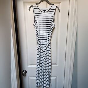 Banana Republic Black-White Striped Sleeveless Midi Dress , Size Small